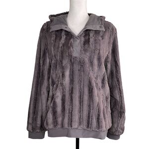 The North Face Extra Fuzzy Quarter Snap Pullover Gray Hooded Jacket